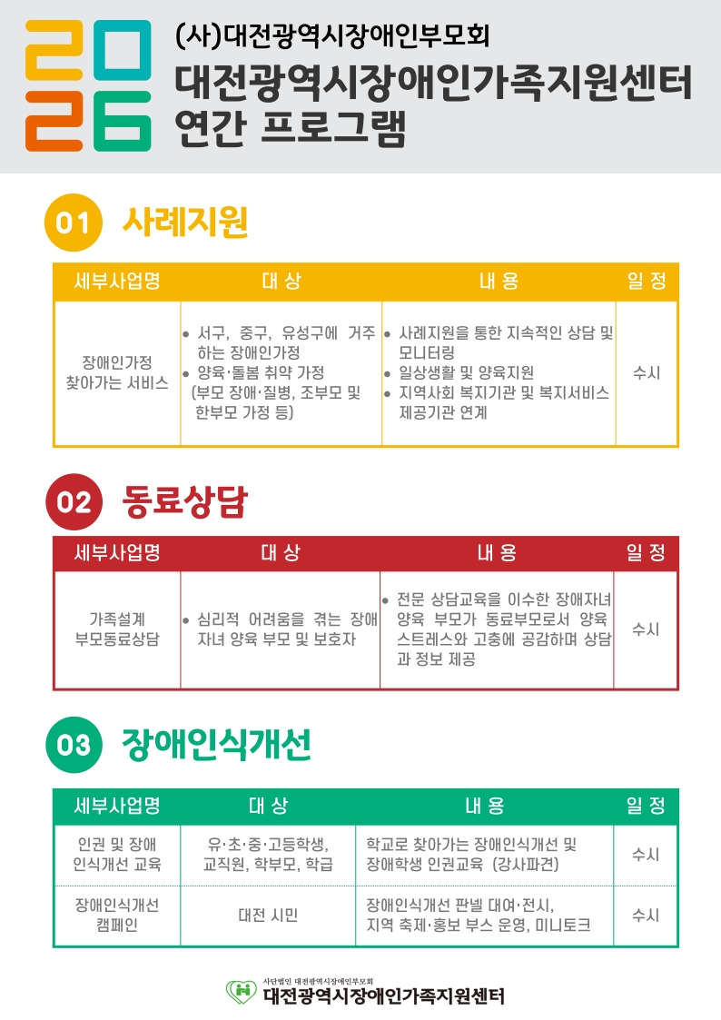 2026년 대전광역시장애인가족지원센터 프로그램 안내
